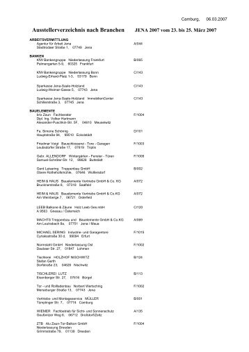Ausstellerverzeichnis Nach Branchen Messekonzept Thuringen