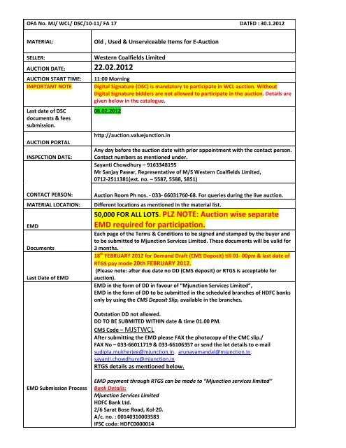 22.02.2012 - Western Coalfields Limited