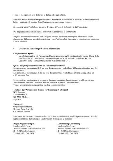 Notice : information du patient Sycrest 5 mg comprimÃ©s ... - Lundbeck