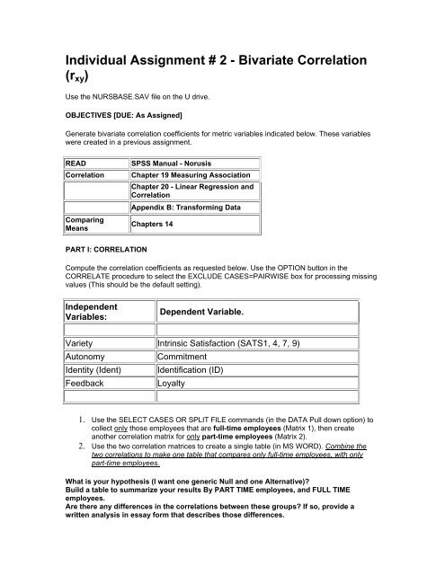 Individual Assignment # 2 - Bivariate Correlation (rxy)