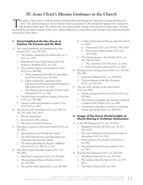 Doctrinal Elements of a Curriculum Framework for the Development ...