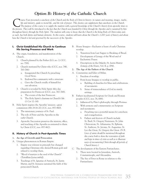 Doctrinal Elements of a Curriculum Framework for the Development ...