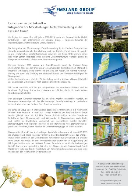 Integration der Mecklenburger Kartoffelveredlung ... - Emsland Group