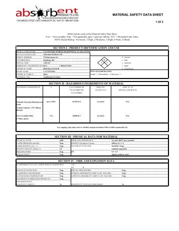 MSDS - Cattitudes World Class Cat Litter - Absorbent Products Ltd