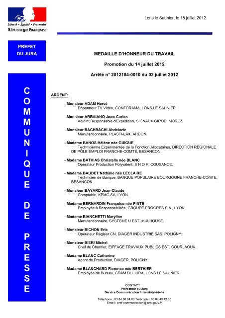 C O M M U N I Q U E D E P R E S S E Prefecture