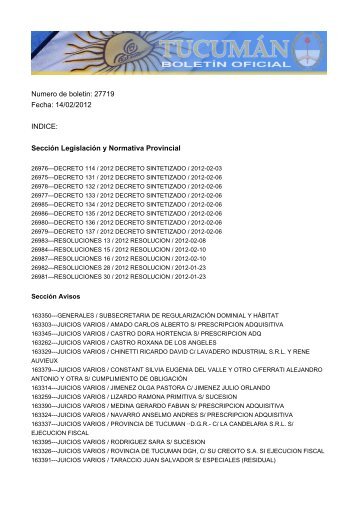 Numero de boletin: 27719 Fecha: 14/02/2012 INDICE: SecciÃ³n ...