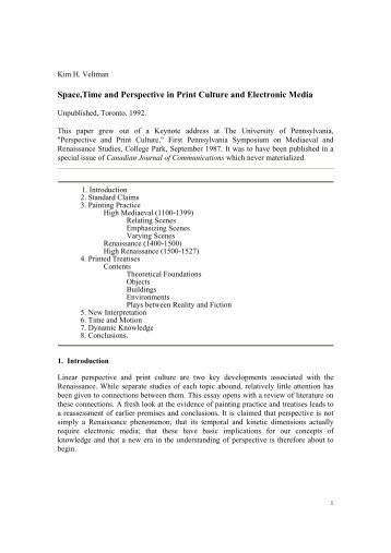Space,Time and Perspective in Print Culture and Electronic Media