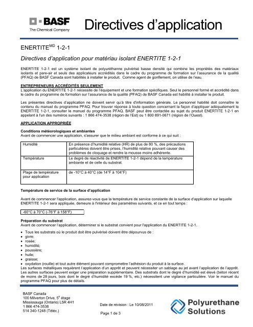 Directives d'application - Make It WALLTITEÂ® Eco - BASF Canada