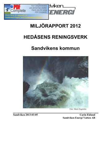 MiljÃ¶rapport 2012 HedÃ¥sens avloppsreningsverk - Sandviken ...