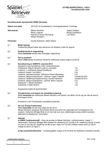 2013-03-10 Styrelseprotokoll -konstituering - SSRK VÃ¤rmland
