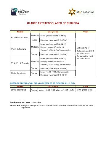 CLASES EXTRAESCOLARES DE EUSKERA - Colegio Urdaneta