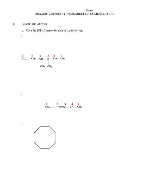 Alkenes & Alkynes WS