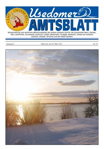 Jahrgang 9 Mittwoch, den 20. MÃ¤rz 2013 Nr. 03 - Amt Usedom SÃ¼d