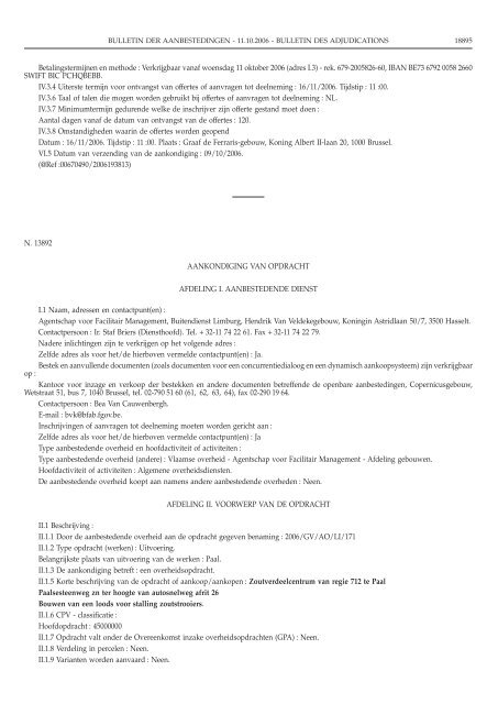 BULLETIN DER AANBESTEDINGEN BULLETIN DES ...