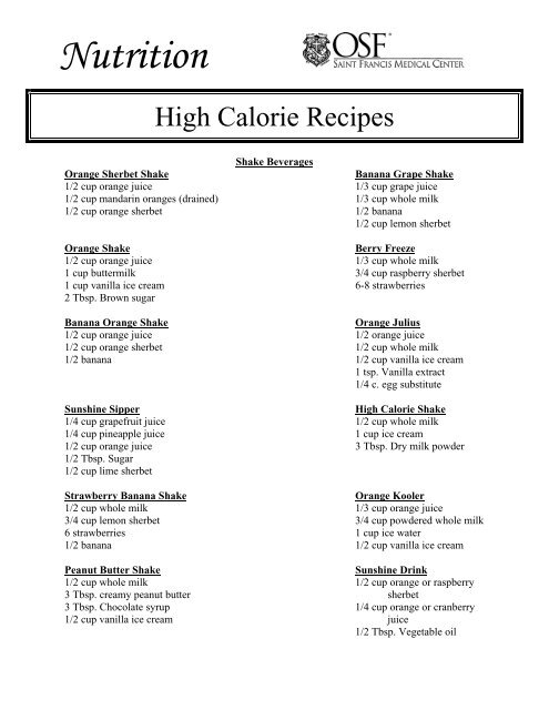 High Calorie Recipes - OSF Library