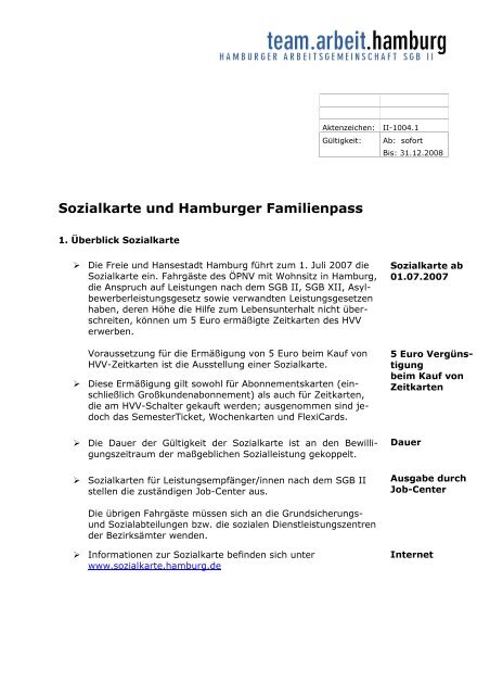 Sozialkarte und Hamburger Familienpass - team-arbeit-hamburg