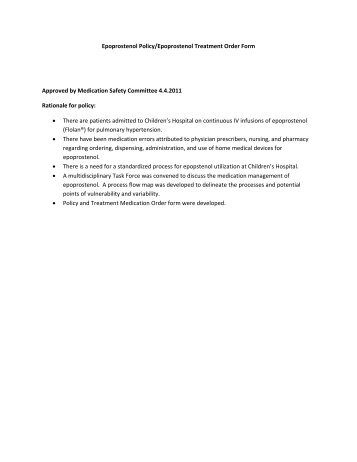 Epoprostenol Policy/Epoprostenol Treatment Order Form Approved ...