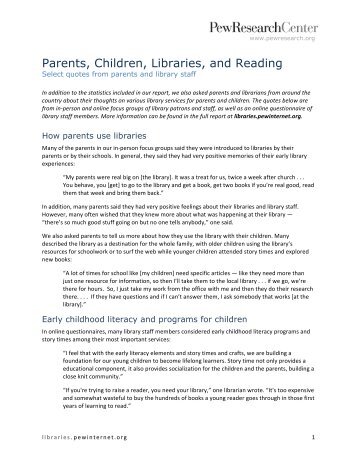 Select quotes from parents and library staff - Pew Internet Libraries
