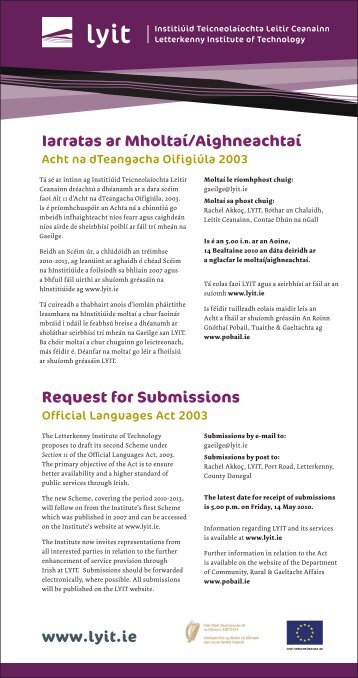 Iarratas ar MholtaÃ­/AighneachtaÃ­ Request for Submissions