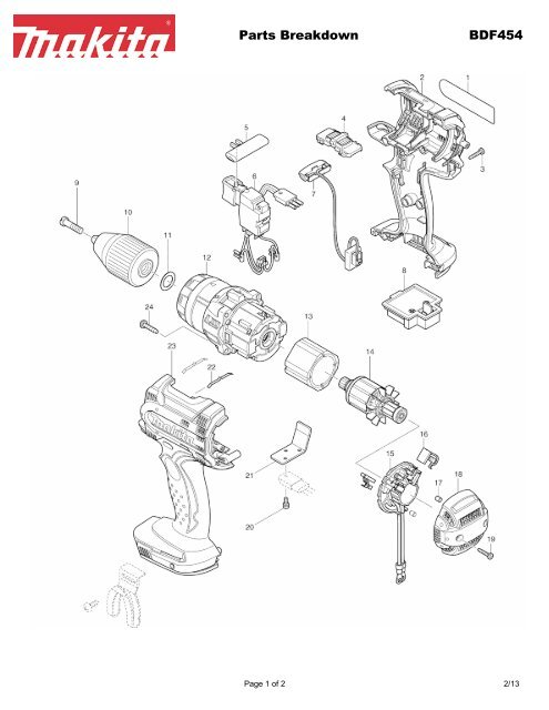 Parts Breakdown BDF454 - Makita