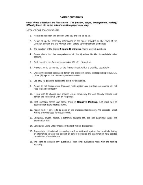 SAMPLE QUESTIONS Note: These questions are ... - special test