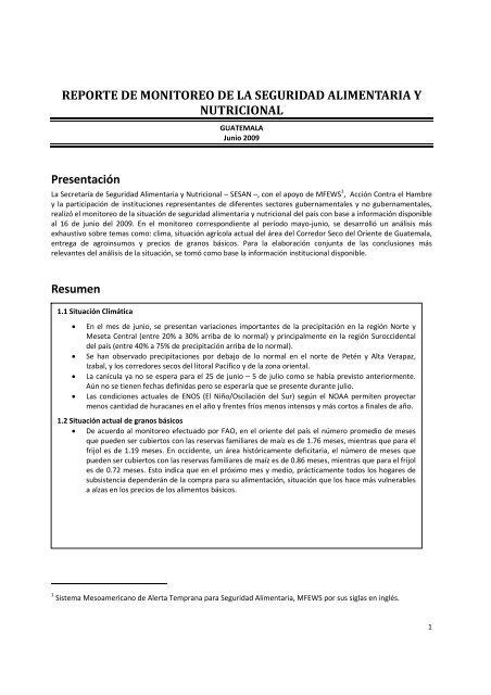 REPORTE DE MONITOREO DE LA SEGURIDAD ALIMENTARIA Y ...