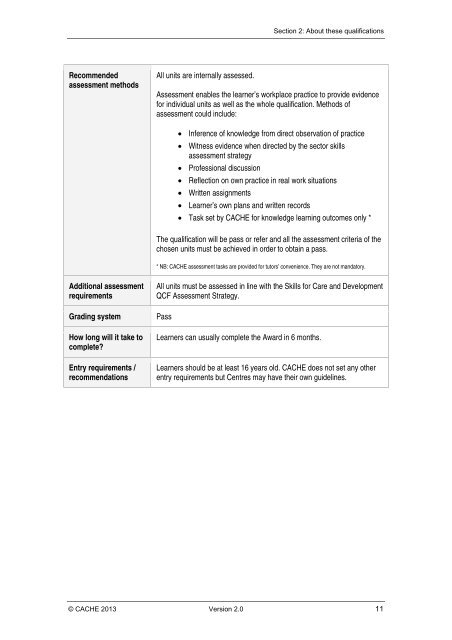 CACHE Qualification Specification