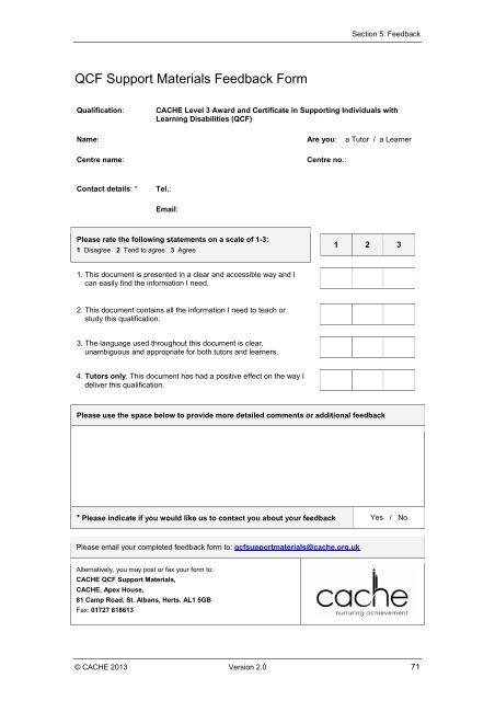 CACHE Qualification Specification