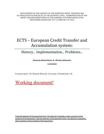 ECTS – European Credit Transfer and Accumulation system: