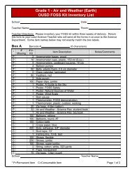 Grade 1 - Air and Weather (Earth) OUSD FOSS Kit Inventory List