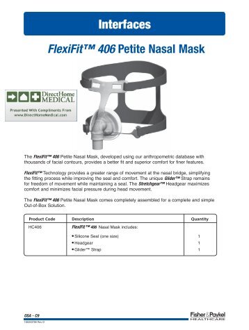 FlexiFit 406 CPAP Mask - Diagram with Part Numbers (PDF)