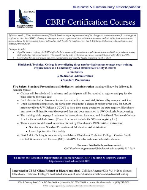 CBRF Certification Courses - Blackhawk Technical College