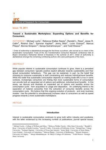 Title of Paper - Journal of Research for Consumers