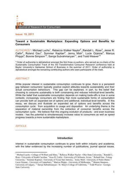 Title of Paper - Journal of Research for Consumers