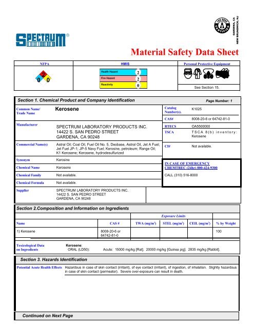 Material Safety Data Sheet - Weber Scientific