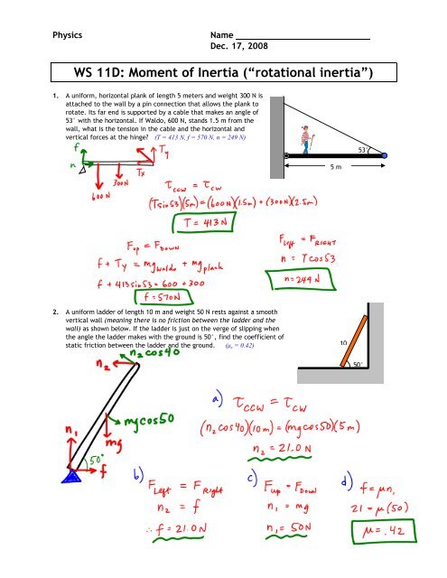 Ws 11d Moment Of Inertia A œrotational Inertiaa