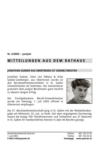 MITTEILUNGEN AUS DEM RATHAUS - Gemeinde Quarten