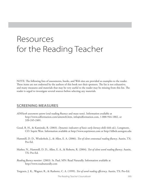 The Reading Teacher's Sourcebook - The Meadows Center for ...