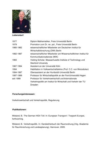 Lebenslauf: 1977 Diplom-Mathematiker, Freie UniversitÃ¤t Berlin ...