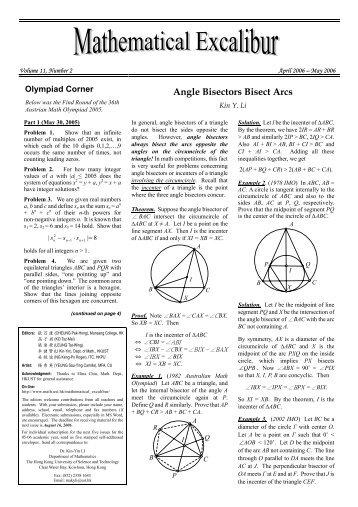 Angle Bisectors Bisect Arcs - Department of Mathematics - The Hong ...