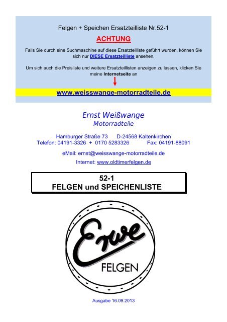 Felgen + Speichen - Ernst WeiÃwange
