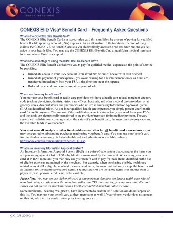 CONEXIS Elite Benefit Card FAQ