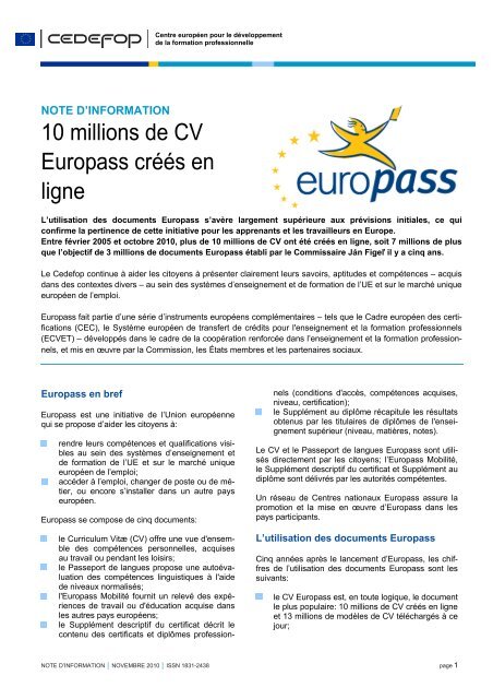 10 millions de CV Europass crÃ©Ã©s en ligne - Agence Europe ...