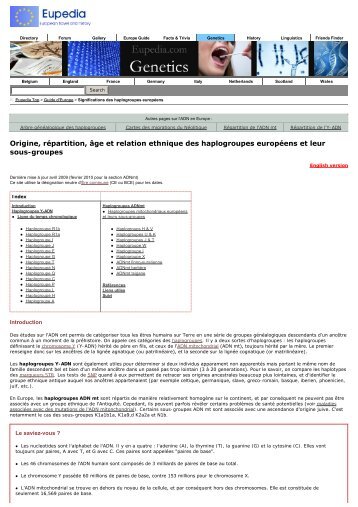 Origine, repartition, age et relation ethnique des haplogroupes europeens et leur sous-groupes