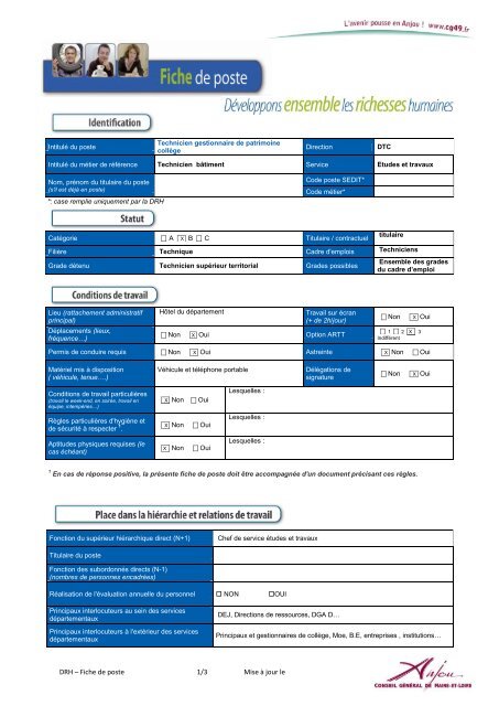 DRH â Fiche de poste 1/3 Mise Ã jour le
