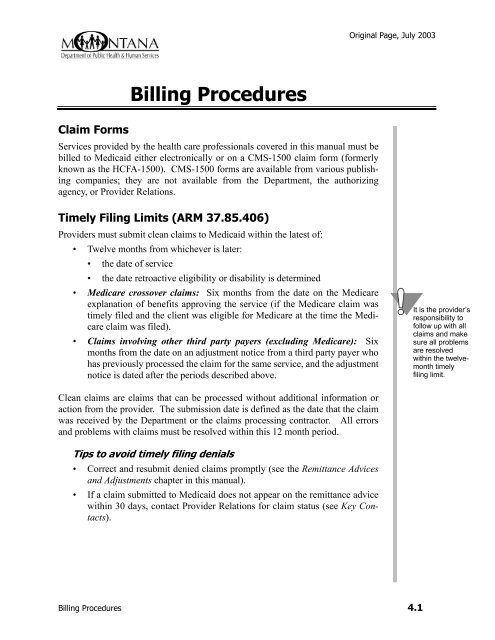 Billing Procedures - Montana Medicaid Provider Information