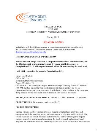 HIST 3110 Spring 2013 Syllabus - Faculty > Home - Clayton State ...