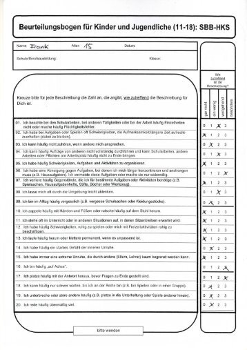 Beurteilungsbogen fÃ¼r Kinder und Jugendliche SBB-HKS 11-18