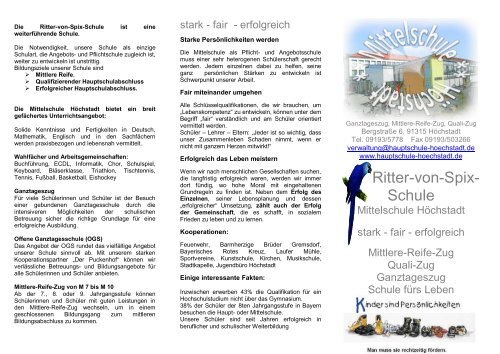 Flyer zur Mittelschule HÃ¶chstadt - Ritter-von-Spix-Schule