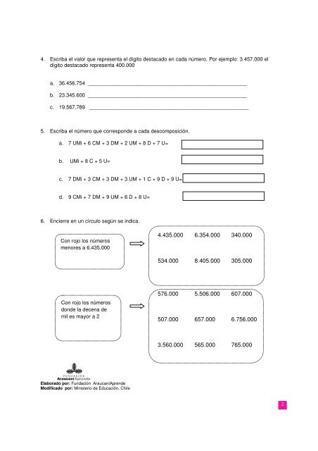 Guía escritura y valor posicional denúmeros 5°básico